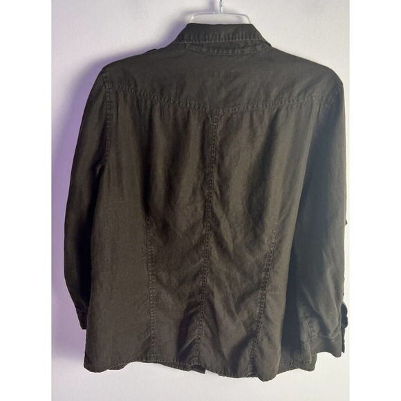 Liz Claiborne Linen Button Up Brown Sz L Top Roll Tab Sleeves - Picture 2 of 11
